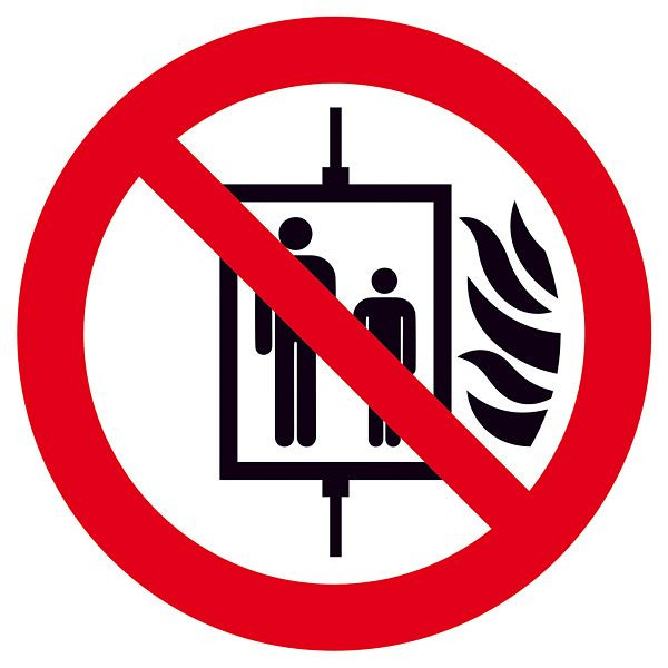 SafetyMarking Verbotsschild, Aufzug im Brandfall nicht benutzen, Ø 20 cm, Folie, selbstklebend, 21.A6155