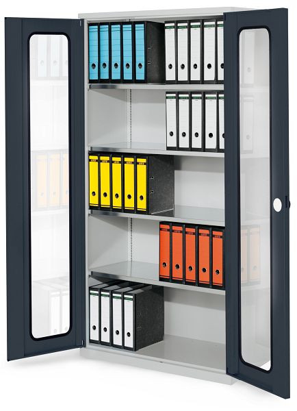 Kappes Systemschrank Serie 500 RAL 7035/7016, H1950 x B1000 x T500 mm., Sichtfenstertüren, 4 Fachböden verzinkt, 1251.01.5024