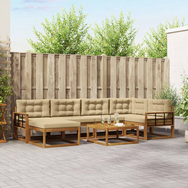 vidaXL Outdoor-Sofagarnitur mit Kissen 7-teilig Natur und Beige, 3367871