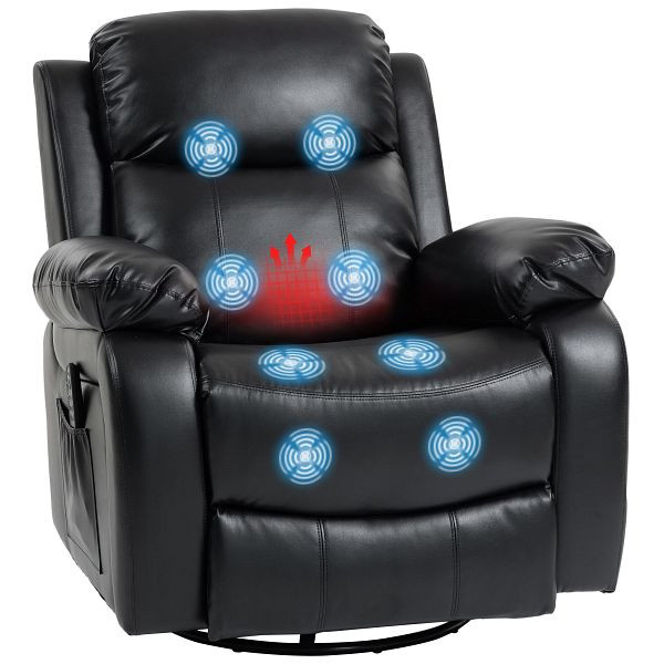 HOMCOM Massagesessel mit 8 Vibrationsköpfen, Relaxsessel, verstellbare Rückenlehne + Fußstütze, Schwarz, 700-056V91BK