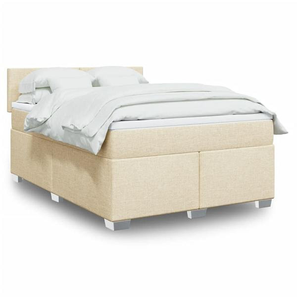 vidaXL Boxspringbett mit Matratze Creme 140x190 cm Stoff, 3288181