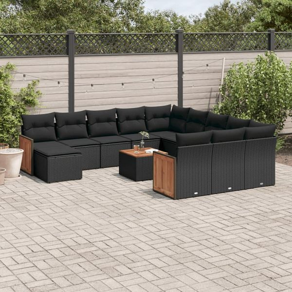 vidaXL 13-teilig Garten-Sofagarnitur mit Kissen Schwarz Poly Rattan, 3228267