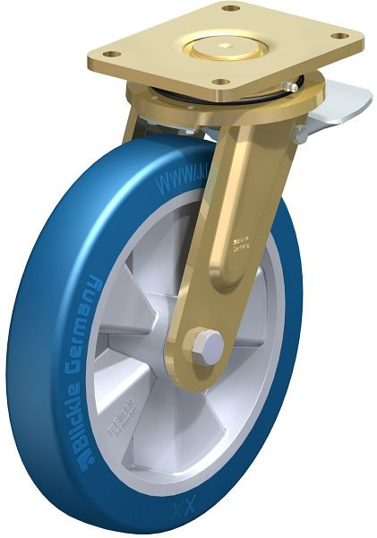 Blickle LS-ALBS 300K-ST Stahlgeschweißte Schwerlast-Lenkrolle, schwere Drehkranz-Ausführung mit Feststeller, Blickle Besthane® Soft, Blau, 755015