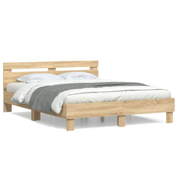 vidaXL Bettgestell mit Kopfteil Sonoma-Eiche 150x200 cm Holzwerkstoff, 3207415