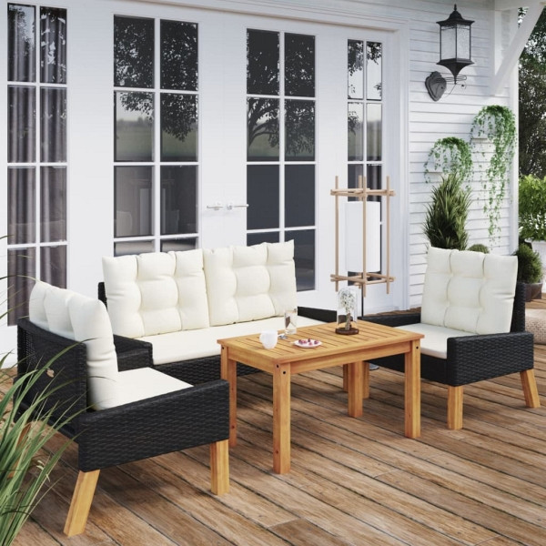 vidaXL 4-tlg. Garten-Lounge-Set mit Kissen Poly Rattan&Massivholz, 319689