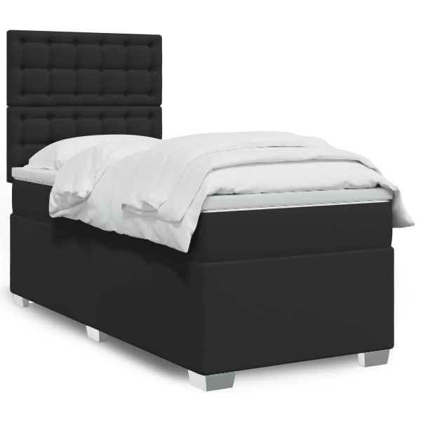 vidaXL Boxspringbett mit Matratze Schwarz 90x200 cm Kunstleder, 3290704