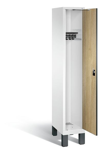 C+P Garderobenschrank Evolo, H1850xB320xT500mm, Farbe: Verkehrsweiß / Dekor Eiche Sereno, 48010-10 S10131
