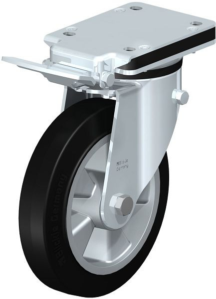 Blickle LK-ALEV 200K-IS Stahlblech-Lenkrolle, schwere Ausführung, mit Anschraubplatte & Feststeller, Elastik-Vollgummi, Schwarz, 641738