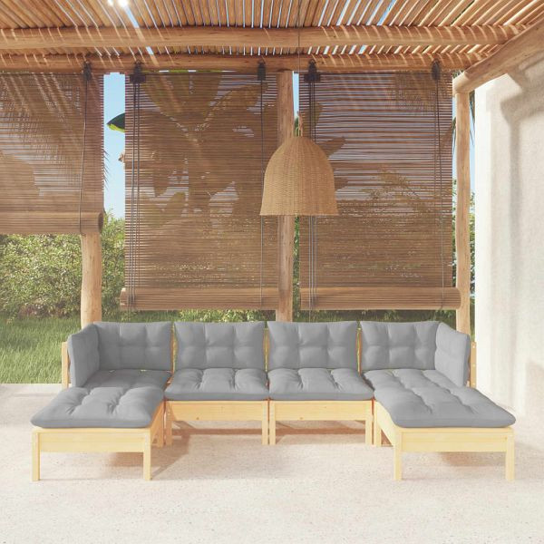 vidaXL 6-tlg. Garten-Lounge-Set mit Grauen Kissen Kiefernholz, 3097078