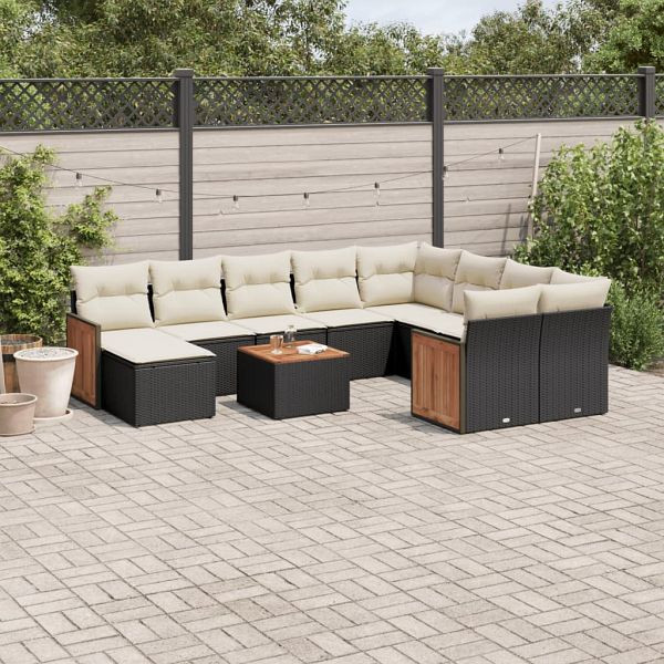 vidaXL 11-teilig Garten-Sofagarnitur mit Kissen Schwarz Poly Rattan, 3228240