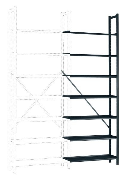 Manuflex Büro-Steck-Anbauregal mit 7 pulverbeschichteten Stahlböden, HxBxT = 2600 x 960 x 300 mm, anthrazit, RA3172.7016