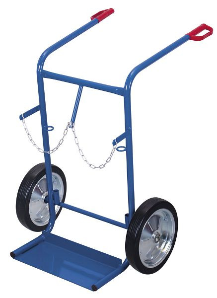 VARIOfit Stahlflaschenkarre für 2 Flaschen a 40 - 50 Ltr., RAL 5010 enzianblau, Radsatz: Vollgummibereifung, fk-1300