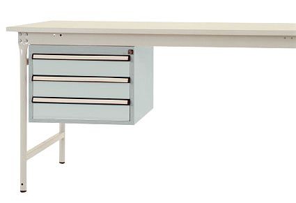 Manuflex Gehäuse-Unterbau stationär, Nutzhöhe 300 mm mit 3 Schubfächer, für Tischtiefe 800 mm, Lichtgrau, ZB4602.7035