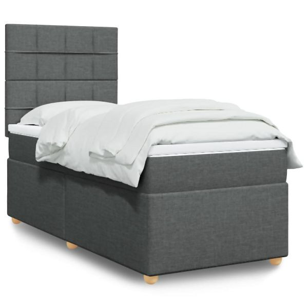 vidaXL Boxspringbett mit Matratze Dunkelgrau 100x200 cm Stoff, 3291192