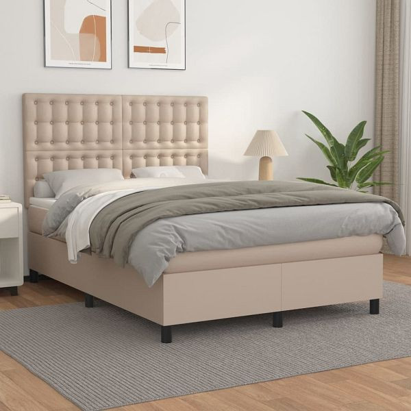 vidaXL Boxspringbett Matratze Cappuccino-Braun 140x190cm Kunstleder, 3142844