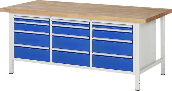RAU Werkbank Serie 8000 - Modell 8580, B2000 x T900 x H840-1040 mm, Systemunterbau B1800 x T850 x H800-1000 mm, 03-8580A2-209B4H.11