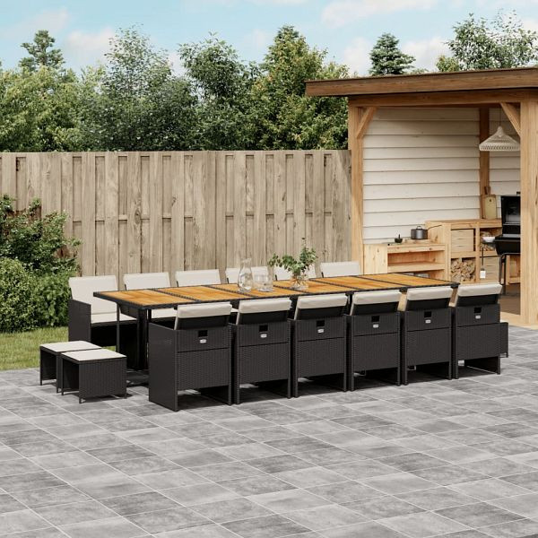 vidaXL 17-teilig Garten-Essgruppe mit Kissen Schwarz Poly Rattan, 3277778