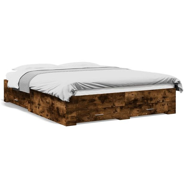 vidaXL Bettgestell mit Schubladen Räuchereiche 140x200cm Holzwerkstoff, 3280388