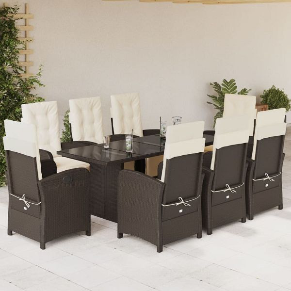 vidaXL 9-teilig Garten-Essgruppe mit Kissen Braun Poly Rattan, 3212491