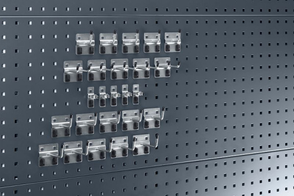bott perfo Haltersortiment mit 25 Teilen 20 Haken, 5 Werkzeugklemmen verzinkt, 14030101
