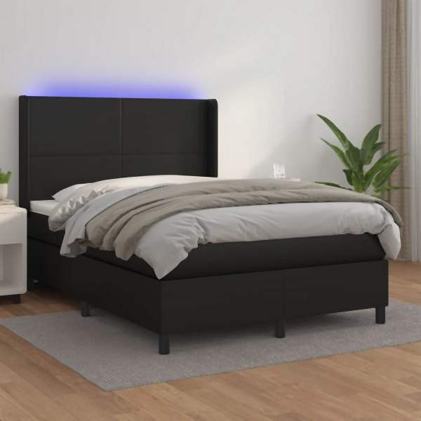 vidaXL Boxspringbett mit Matratze & LED Schwarz 140x200 cm Kunstleder, 3139265