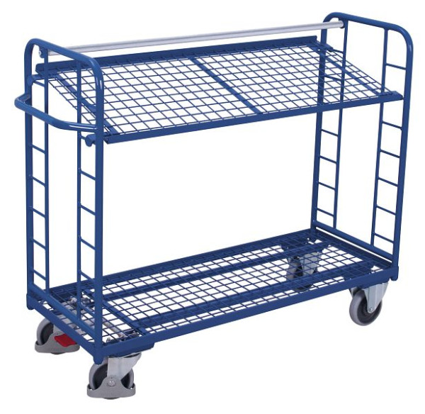 VARIOfit Etagenwagen mit 2 Drahtgitterböden, Außenmaße: 1.805 x 650 x 1.275 mm, RAL 5010 enzianblau, sw-640.223