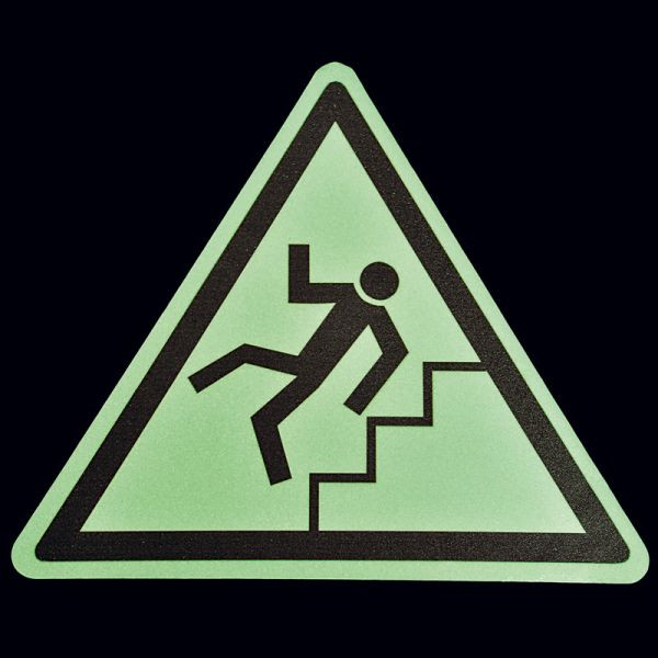 m2 Antirutschbelag Bodenmarkierungssymbol nachleuchtend "Vorsicht Treppe" Dreieck Schenkellänge 600mm, MBXD002600