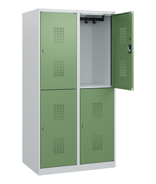 C+P Doppelstöckiger Spind Evolo PLUS, 4 Fächer, 1530x800x500mm, 7035/6011, Zylinderschloss, 0493005-22 S10036