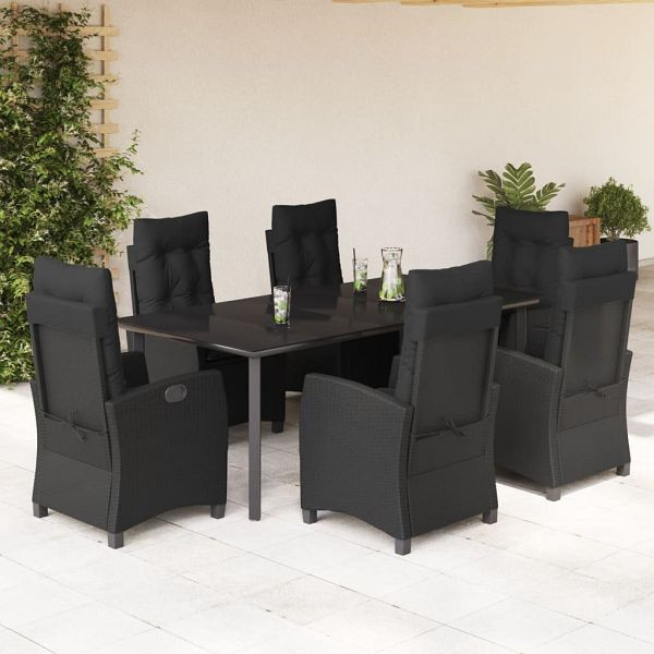 vidaXL 7-teilig Garten-Essgruppe mit Kissen Schwarz Poly Rattan, 3212759