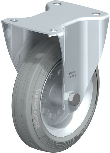 Blickle B-VE 180R-SG Stahlblech-Bockrolle mit Anschraubplatte, Vollgummi, Grau, 631010