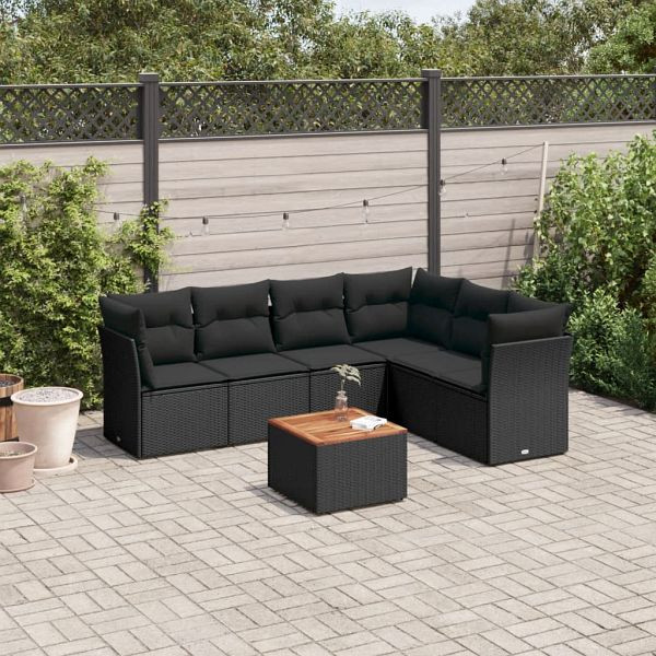 vidaXL 7-teilig Garten-Sofagarnitur mit Kissen Schwarz Poly Rattan, 3223654