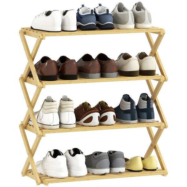 HOMCOM Schuhregal mit 4 Ebenen, Schuhablage aus Bambus,für bis zu 12 Paar Schuhe, für Eingang, Flur, 60 x 29 x 67 cm, Natur, 837-655V01ND