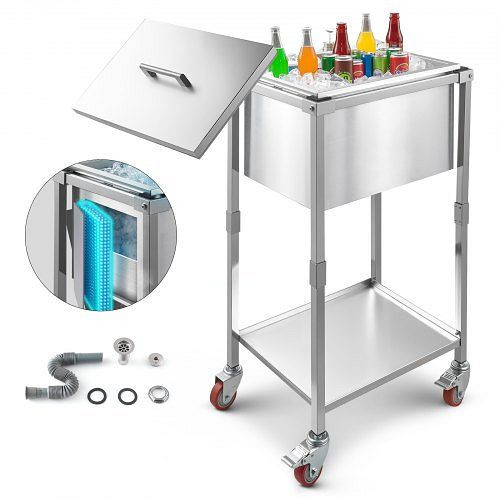 VEVOR rollbare Eisbox 31L Edelstahl-Kühler (553x405x970 mm) auf Rädern für Garten- oder Terrasse-Partybars mit Ablage, QRSCBC201BXGFZK8X002V0
