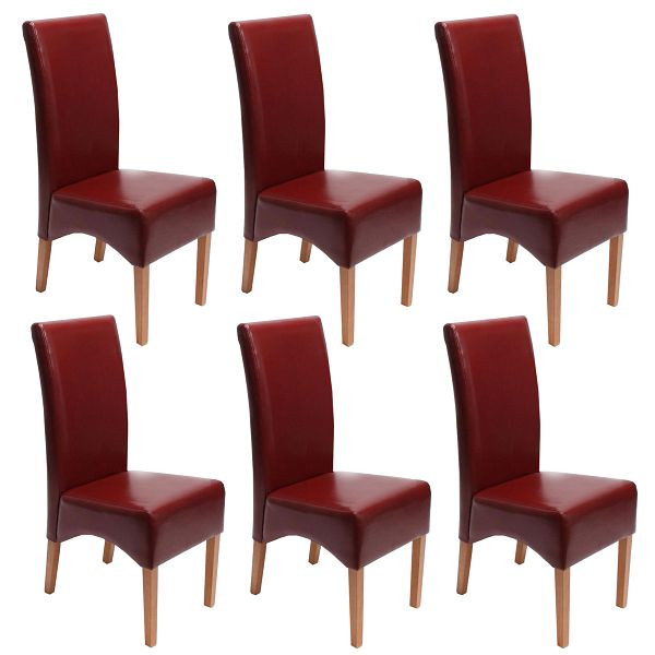 Mendler 6er-Set Esszimmerstuhl Küchenstuhl Stuhl Latina, LEDER, rot, helle Beine, 7957+7957+7957