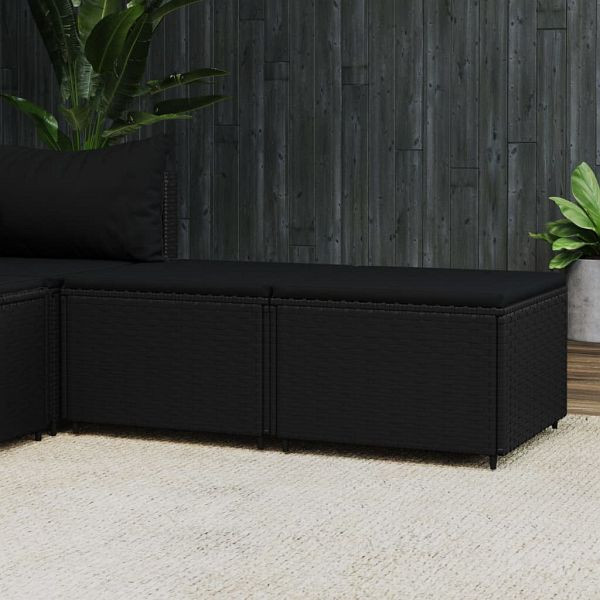 vidaXL Gartenhocker mit Kissen 2 Stück Schwarz Poly Rattan, 319789