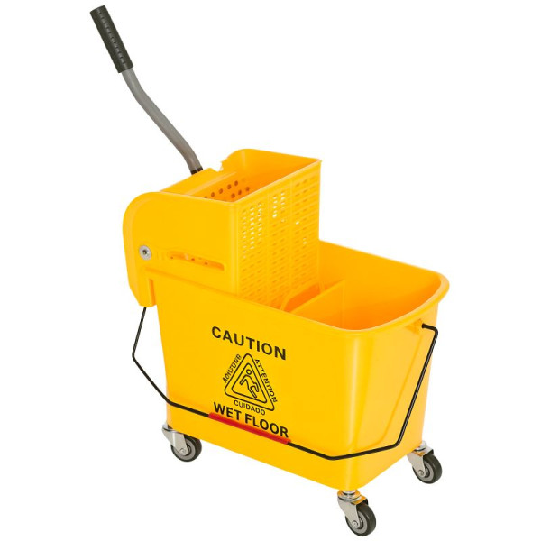 HOMCOM 20 L Mopp-Eimer mit Auswringer und Griff, Wischmopp-Eimer auf Rädern, Kunststoff, Gelb, 720-002