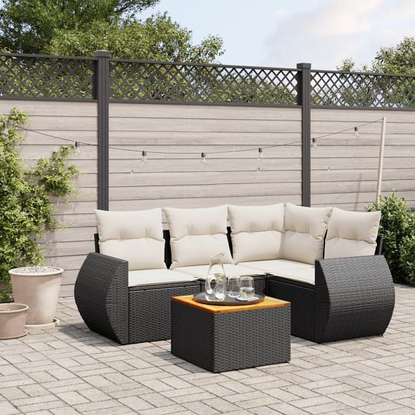 vidaXL 5-teilig Garten-Sofagarnitur mit Kissen Schwarz Poly Rattan, 3257316