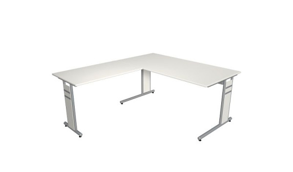 Kerkmann Schreibtisch B 1600 x T 800 x H 680-820 mm mit Ansatz/Anbautisch, Form 4, Farbe: Weiß, 11409010