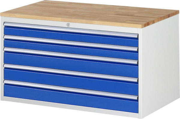 RAU Schubladenschrank Serie 7000, B1145 x T650 x H645mm, Schubladen: 2xH90, 3xH120 mm, Buche-Massiv-Arbeitsplatte, Stärke 25mm, 03-XXL3.20A-B.11