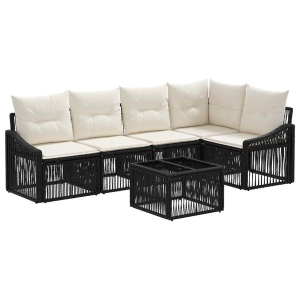 vidaXL Gartensofa-set 6-teilig Schwarz Poly-Rattan, 3436006