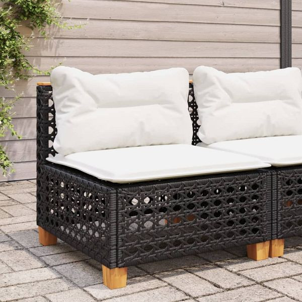 vidaXL Gartensofa ohne Armlehnen mit Kissen Schwarz Poly Rattan, 365926