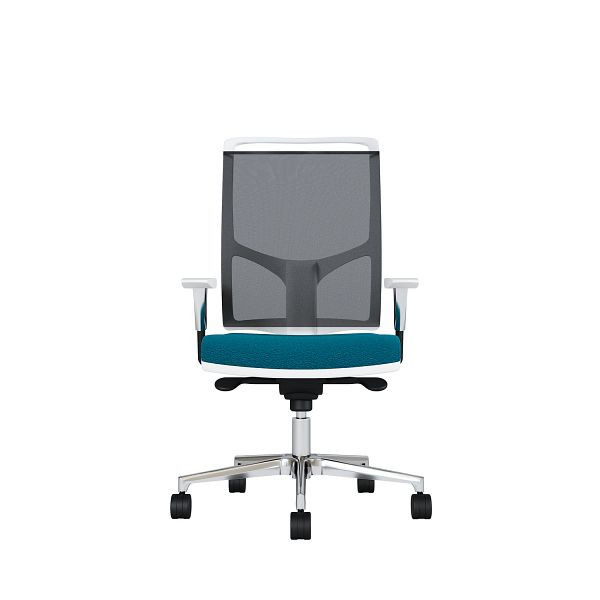 Bisley Bürodrehstuhl Zed, Weißes Kunststoff, Höhenverstellbare Armlehnen, Fußkreuz und Armlehnen aus Aluminium, NE0411 türkis, ZEDALLWNE0411