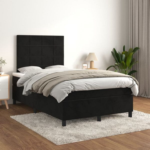 vidaXL Boxspringbett mit Matratze Schwarz 120x200 cm Samt, 3143015