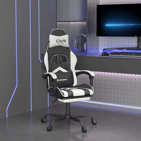 vidaXL Gaming-Stuhl mit Fußstütze Schwarz und Weiß Kunstleder, 3143907