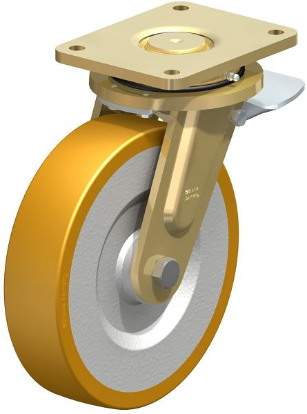 Blickle LS-SETH 250K-ST Stahlgeschweißte Schwerlast-Lenkrolle, schwere Drehkranz-Ausführung mit Feststeller, Blickle Extrathane®, Hellbraun, 51839