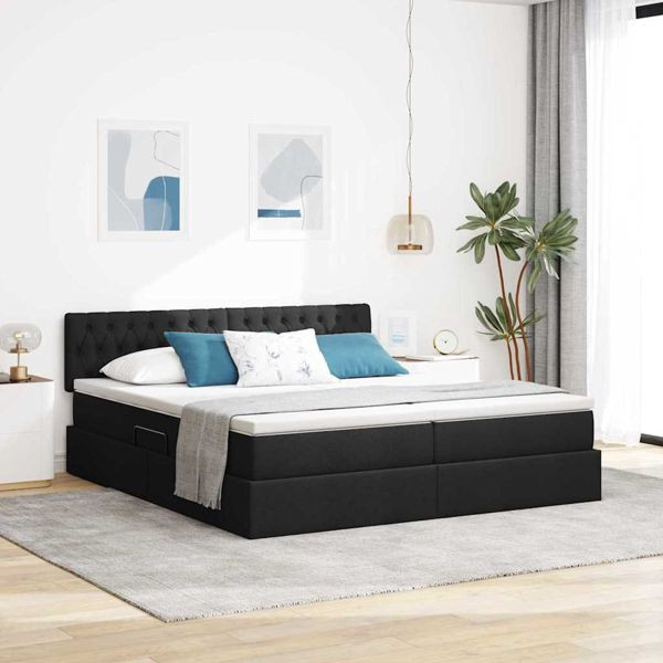 vidaXL Bett mit LED-Lichtleisten Schwarz 180 x 200 cm Stoff, 3371575