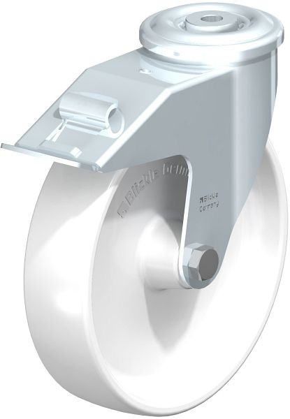 Blickle LER-PPN 200G-FI Stahlblech-Lenkrolle mit Rückenloch & Feststeller, Polypropylen, Weiß, 762912