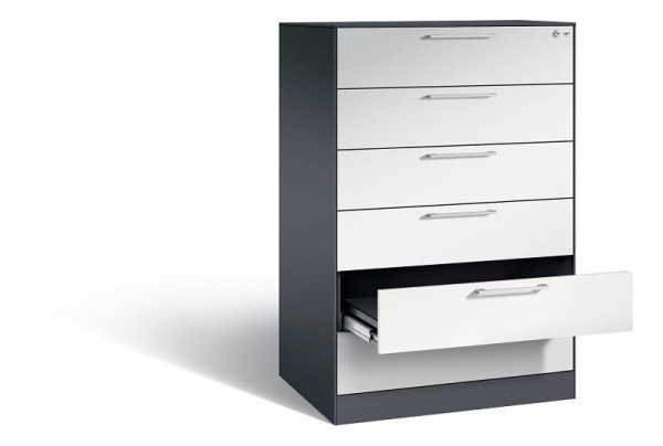 C+P Schubladenschrank Asisto, H1310xB800xT600mm, Farbe: Schwarzgrau / Lichtgrau, Bügelgriff, 146223-624 S10044