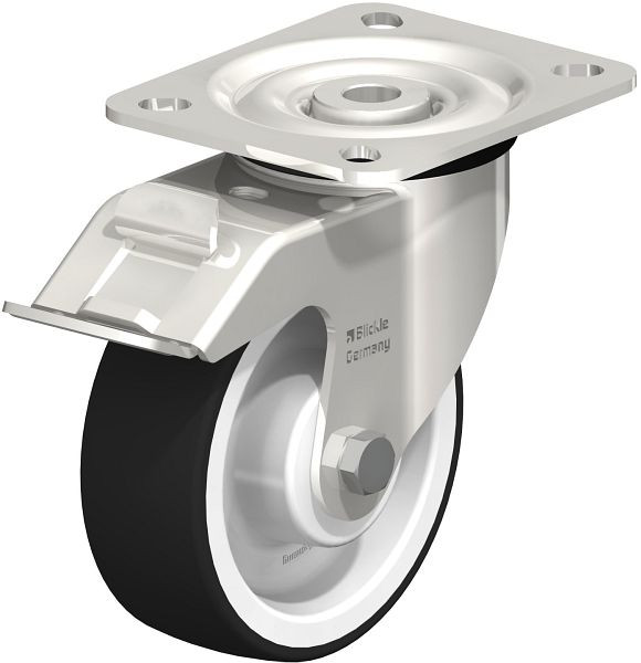 Blickle LX-POTH 100XR-FI Edelstahl-Lenkrolle, mittelschwere Ausführung, mit Anschraubplatte & Feststeller, Thermoplastisches Polyurethan, Grau, 755192