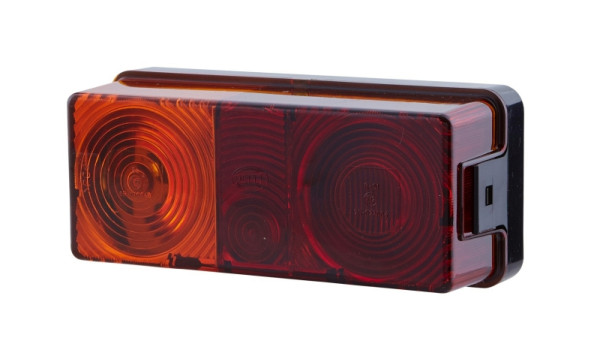 HELLA Heckleuchte, Glühlampe, 12/24V, Anbau/geschraubt, ECE, Lichtscheibenfarbe: rot/gelb, Stecker: Flachstecker, links, 2SD 998 531-057